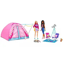 Boneca Barbie e Brooklyn Acampamento Malibu com 20 Acessórios, Rosa