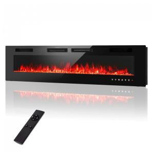 Lareira Elétrica de Embutir A46x182L cm com Temporizador, Controle Remoto, Baixo Ruído, Cor e Velocidade de Chama Ajustáveis, 110V 1500W