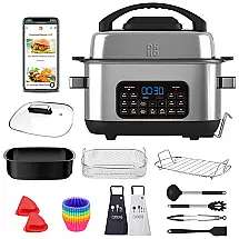 Panela Elétrica AirFryer com 12 Funções 6L de Capacidade e Painel de Controle Digital, Aço Inox, 110v, OHHO OH AFM06 SS, Prateado