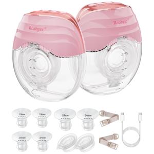 Bomba Tira Leite Elétrica Portátil com 3 Modos, 8 Níveis de Sucção e Visor LED, 2 Unidades, 110V, Roabger GLE10-BP, Rosa