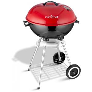 Churrasqueira a Carvão Portátil NutriChef em Aço Inoxidável com Rodas, Cor, NUTRICHEFKITCHEN SLCGR40, Vermelho
