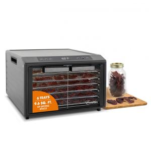Desidratador de Alimentos em Aço Inoxidável com Controle de Temperatura Ajustável, 6 Bandejas Cromadas e Portas Francesas de Vidro, 700W