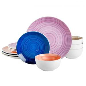 Aparelho de Jantar com 12 Peças em Cerâmica Pintadas a Mão, Gibson Home Color Vibes, Colorido