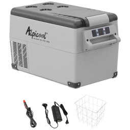 Mini Refrigerador, Cooler Portátil 35L, Tela LCD, AC, DC 12 24V, Bivolt, ALPICOOL CF35, Cinza