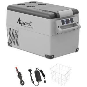 Mini Refrigerador, Cooler Portátil 35L, Tela LCD, AC, DC 12 24V, Bivolt, ALPICOOL CF35, Cinza
