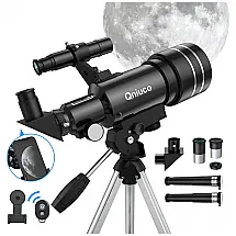 Telescópio Astronômico 15x150 com Adaptador de Celular e Controle Remoto, Qniuco, Preto