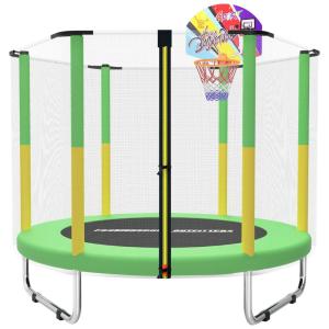 Cama Elastica Infantil com Diâmetro e Cesta de Basquete para até 100 kg, FASHIONSPORT OUTFITTERS, Verde