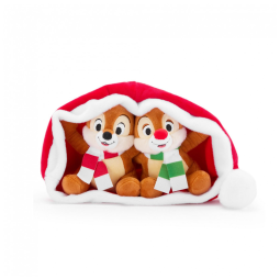 Conjunto Pelúcia Chip 'n Dale Disney Store Natal 2025, 5 Polegadas, Dupla em Chapéu de Papai Noel, Com Detalhes Bordados