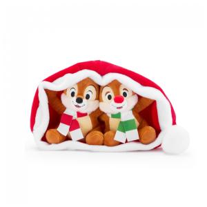 Conjunto Pelúcia Chip 'n Dale Disney Store Natal 2025, 5 Polegadas, Dupla em Chapéu de Papai Noel, Com Detalhes Bordados