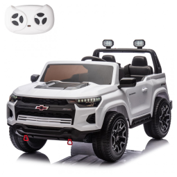 Carro Elétrico Infantil Chevrolet a Bateria 24V com 2 Lugares, Música, Luz LED e Controle Remoto, POSTACK, Branco