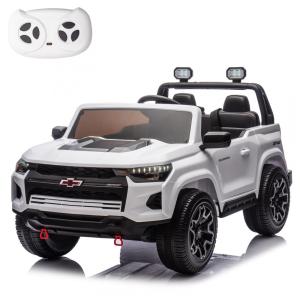 Carro Elétrico Infantil Chevrolet a Bateria 24V com 2 Lugares, Música, Luz LED e Controle Remoto, POSTACK, Branco
