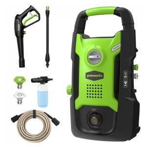 Lavadora de Alta Pressão Elétrica Greenworks Verde 1600 PSI 1,2 GPM Motor 13A com Mangueira Sem Emaranhamento GPW1602 120V