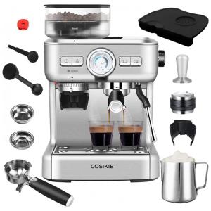Máquina de Café Expresso Semi Automática COSIKIE com Moedor e Vaporizador Embutido, 110V