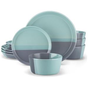 Aparelho de Jantar com 12 Peças em Cerâmica Incluindo Pratos e Bowls, vancasso Adne, Verde