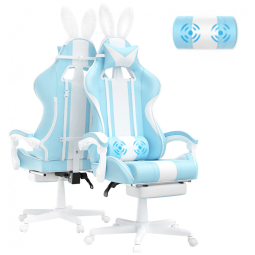 Cadeira Gamer com Orelhas de Coelho e Apoio para Lombar e Pés, Ferghana, Azul