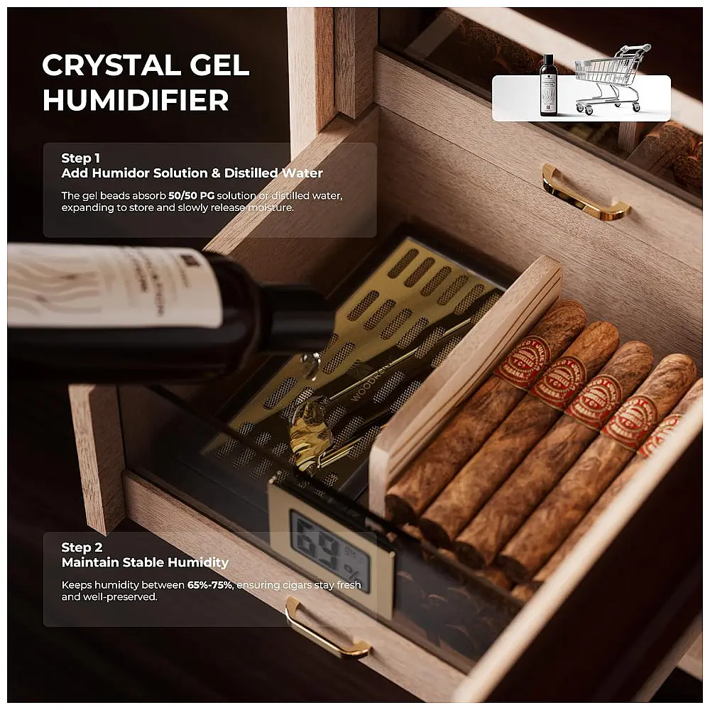 Humidor de Charutos Woodronic Ébano com LED 100-150 Charutos Madeira Cedro Higrômetro Digital — foto 3