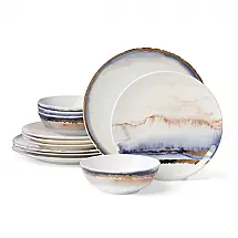 Aparelho de Jantar Lenox Summer Radiance 12 Peças Bone China Serviço para 4 Azul Detalhes Ouro