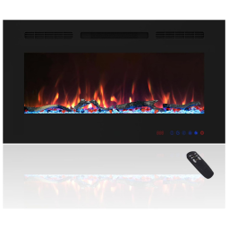 Lareira Elétrica de Embutir A45x127L com Controle Remoto e Digital, Luz LED, Chama Ajustável e Temporizador, 1500W, 110v, CHEERWAY, Preto