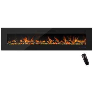 Lareira Elétrica EASE WAY de Embutir A45x182L com Controle Remoto e Digital, Luz LED, Chama Ajustável 110V, 1500W, Preta