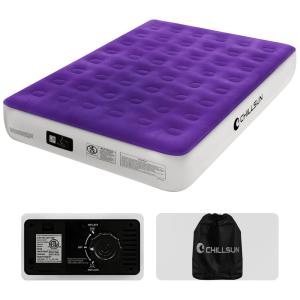 Colchão Inflável Casal Queen com Bomba Embutida, Para até 300KG, CHILLSUN, Roxa e Branco