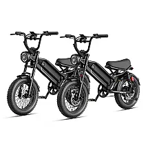 Kit com 2 bicicletas elétricas Jasion YR16 preto stealth, pneus 16x4, motor até 2000W, bateria 48V 12,5Ah, suspensão dupla