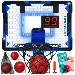 Cesta de Basquete com 4 Bolas, Placar Eletrônico, Volume Ajustável, Luzes LED de 7 Cores e Controle Remoto, Ideal para Crianças e Adultos