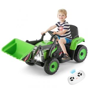 Escavadeira Elétrica Infantil a Bateria 12V com Controle Remoto 2.4 GHz, 3 Velocidades, Música e Luz LED, JOYLDIAS, Verde