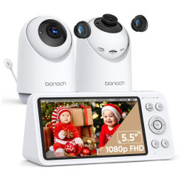 Babá Eletrônica com 2 Câmeras, Alcance de 547M, Tela Dividida e Sem WiFi, bonoch BBM06, Branca