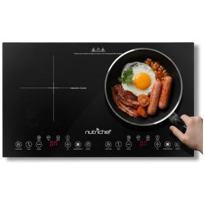 Cooktop Elétrico de Indução Portátil de Bancada com 2 Queimadores e Controle Digital, 110V 1800W, NUTRICHEFKITCHEN PKSTIND49, Preto