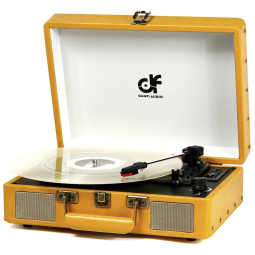 Toca Discos Retro 3 Velocidades com Funções Bluetooth, Rádio FM e USB, DANFI AUDIO DF, Amarelo