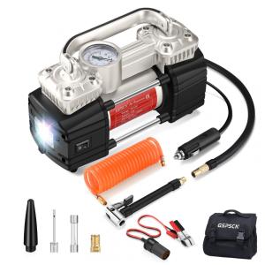 de Ar Portátil, 12V, 150 PSI, com LED e duplo cilindro, GSPSCN Dual Cylinder Air Compressor Pump, Prateado