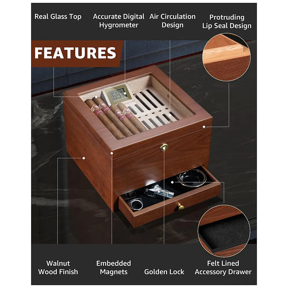 Humidor para Charutos Flauno Cerejeira com Trava e Sistema de Circulação de Ar — foto 2