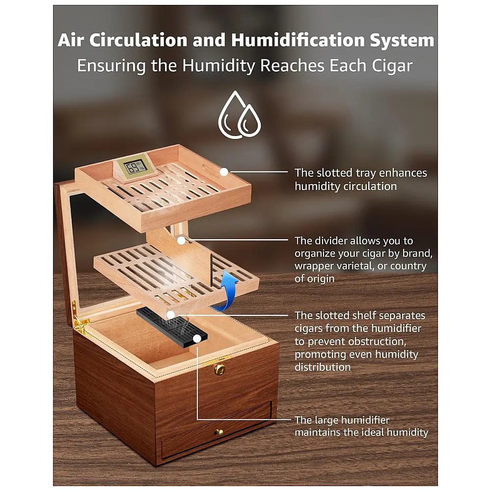 Humidor para Charutos Flauno Cerejeira com Trava e Sistema de Circulação de Ar — foto 3