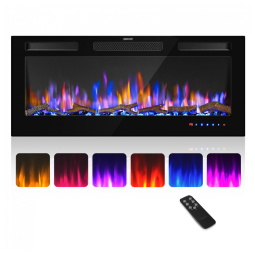 Lareira Elétrica de Embutir A45x106L cm com Controle Remoto, Cor e Brilho da Chama Ajustáveis 110V 1500W, FLAME SHADE