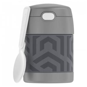 FUNTAINER Frasco Térmico Portátil para Alimentos 295 ml com Vedação e Colher Dobrável, Aço Inoxidável, THERMOS F3101SK6, Cinza