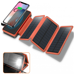 Powerbank Carregador Solar 20000mAh, 4.5W Qi Sem Fio 3 Painéis Solares, Lanterna LED IP65 Impermeável Camping Bike Nautica