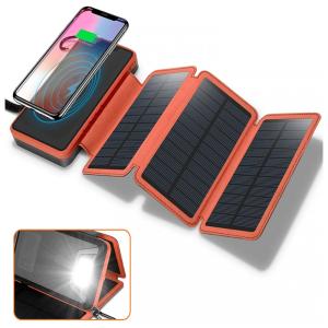 Powerbank Carregador Solar 20000mAh, 4.5W Qi Sem Fio 3 Painéis Solares, Lanterna LED IP65 Impermeável Camping Bike Nautica