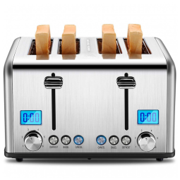 Torradeira de 4 fatias em Aço Inoxidável com Contador Regressivo e Funções Bagel, Descongelar e Cancelar - 1650W,Roter Mond