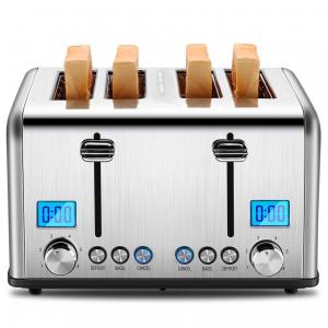 Torradeira de 4 fatias em Aço Inoxidável com Contador Regressivo e Funções Bagel, Descongelar e Cancelar - 1650W,Roter Mond