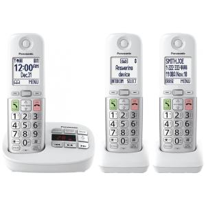 Telefone Sem Fio Panasonic Branco Display 5,3 cm Botões Grandes Tecla Favoritos Lanterna Bloqueio Chamadas Boost Volume ID Falante 3