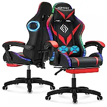 Cadeira Gamer Reclinável e Giratória com Alto Falantes, Bluetooth e Luzes LED RGB, VANSPACE, Vermelha e Preta