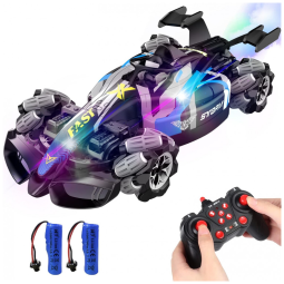 Carrinho de Controle Remoto Escala 1:12 com Rotação 360, Luzes e Músicas para Crianças, VanSmaGo, Preto