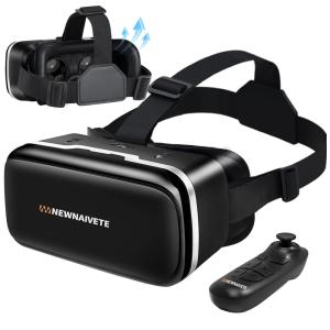 Óculos de Realidade Virtual com Controle Remoto para Celulares, NEWNAIVETE VR headset with Remote Controller, Preto