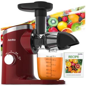 Centrifuga de Frutas com 2 Velocidades, Fácil de Limpar, Inclui Livro de Receitas em Inglês, 110V 150W, Aeitto, Vermelha
