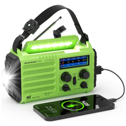 Rádio AM FM SW e NOAA 2000mAh Bateria Solar Manivela de Recarga Carregador USB, PPLEE CR1009, Verde