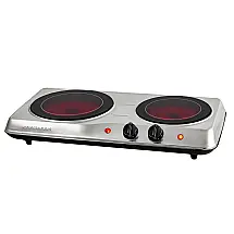 Cooktop Elétrico de Infravermelho Portátil de Vidro Cerâmico com Queimador Duplo, Ajuste de Temperatura em 5 Níveis e Fácil de Limpar