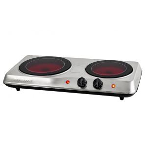 Cooktop Elétrico de Infravermelho Portátil de Vidro Cerâmico com Queimador Duplo, Ajuste de Temperatura em 5 Níveis e Fácil de Limpar