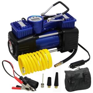 Compressor de Ar Elétrico Mini, 150 PSI, 12V, 288W, automático, com LED de emergência, FORUP, Azul
