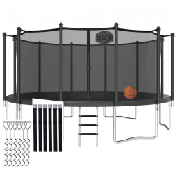 Trampolim redondo 16 pés CITYLE preto com rede de proteção, cesta de basquete, escada, estacas e capacidade até 680kg