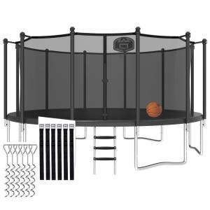 Trampolim redondo 16 pés CITYLE preto com rede de proteção, cesta de basquete, escada, estacas e capacidade até 680kg